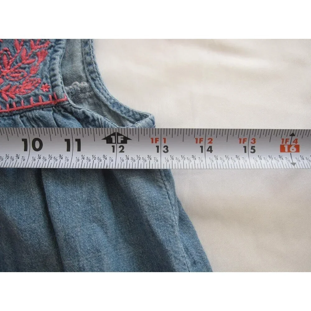 Gap Kids Girls Premium 1969 Denim Embroidered Sundress Blue Pink Floral Boho L